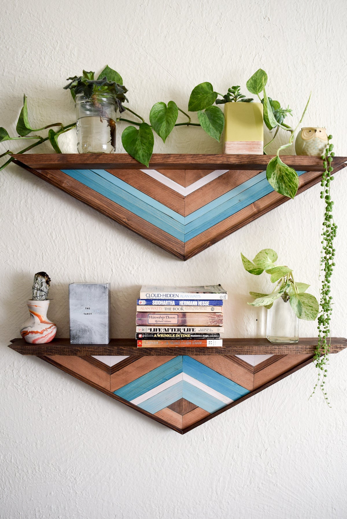 Floating Wood Mosaic Shelves
