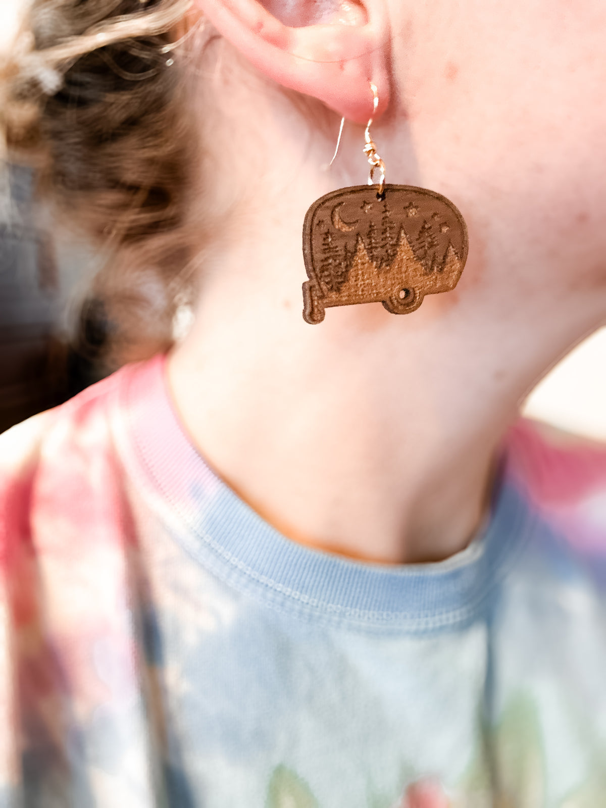 HAPPY CAMPER earrings - walnut wood earrings