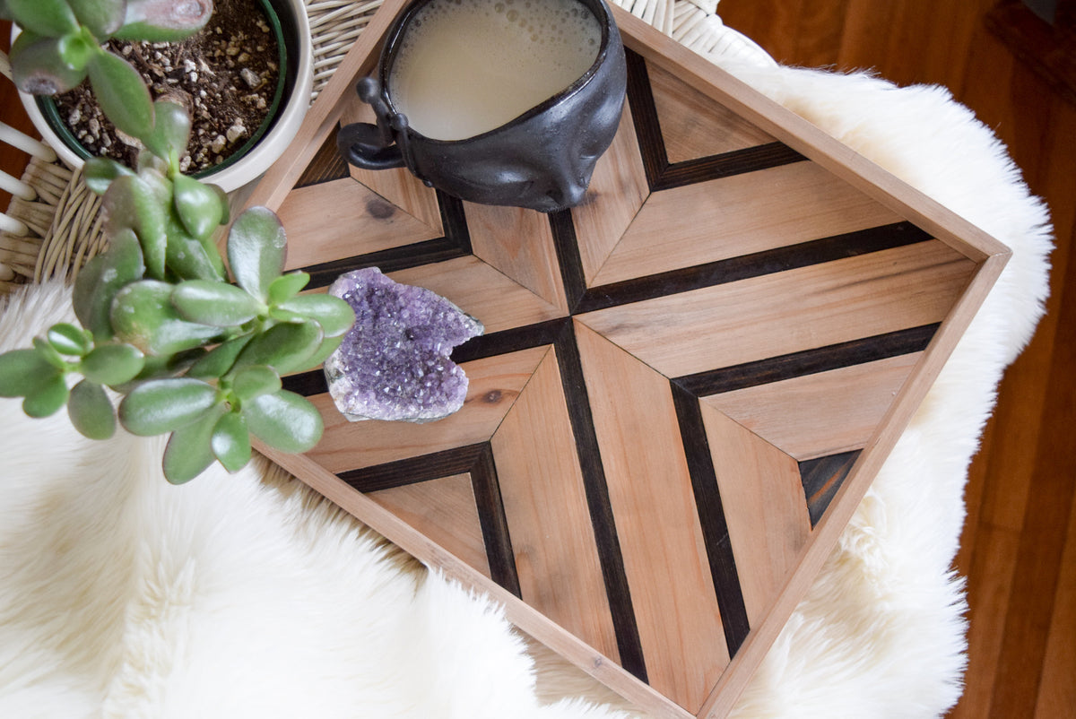SYMMETRY Wood Tray - Geometric Wood Wall Art - Wood Catch All - Modern Wood Tray - Decorative Tray - Vanity Tray - Couch Tray - Wooden Tray