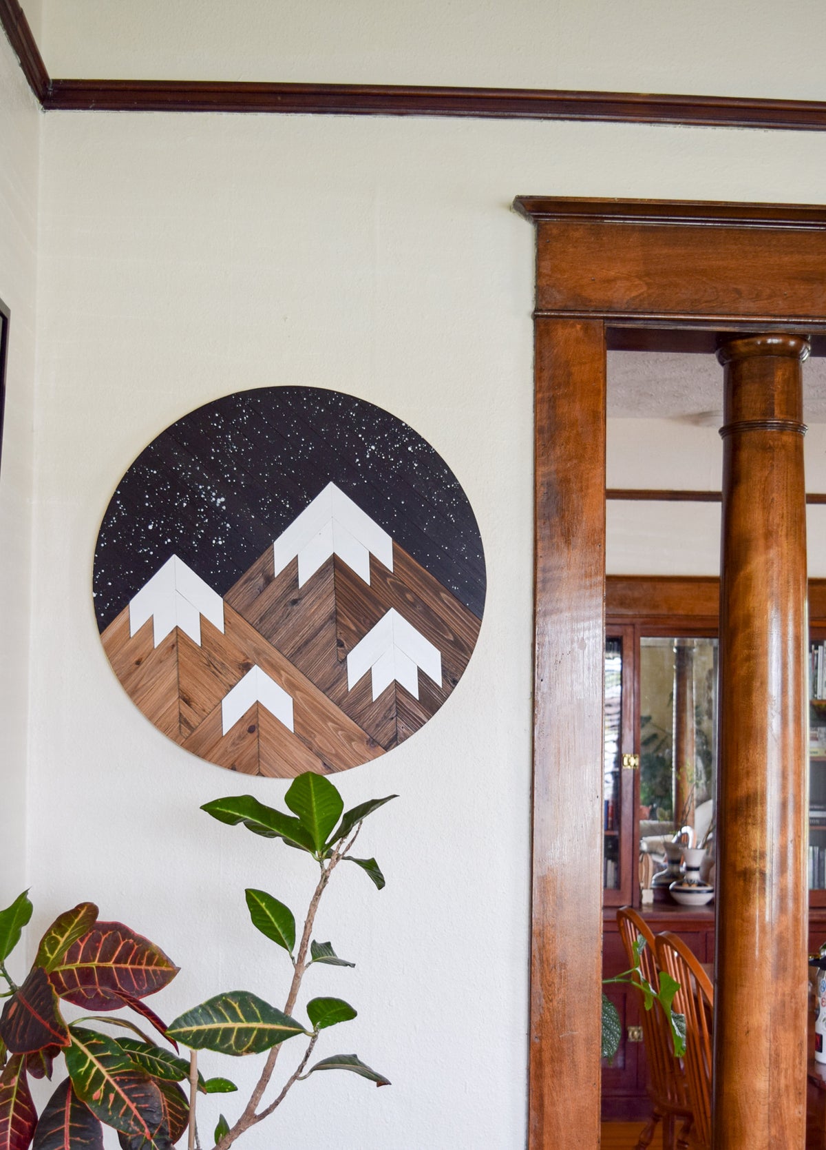 DUSK Wood Wall Art - Mountain Wall Hanging - Boho Wood Art - Round Wooden Wall Art - Modern Wood Art - Round Wood Art - Wood Mosaic