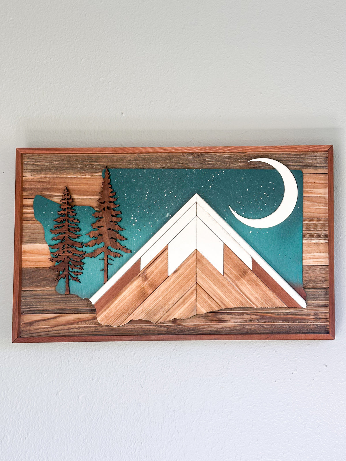 Washington State + Moon and Walnut Trees Wood Mosaic