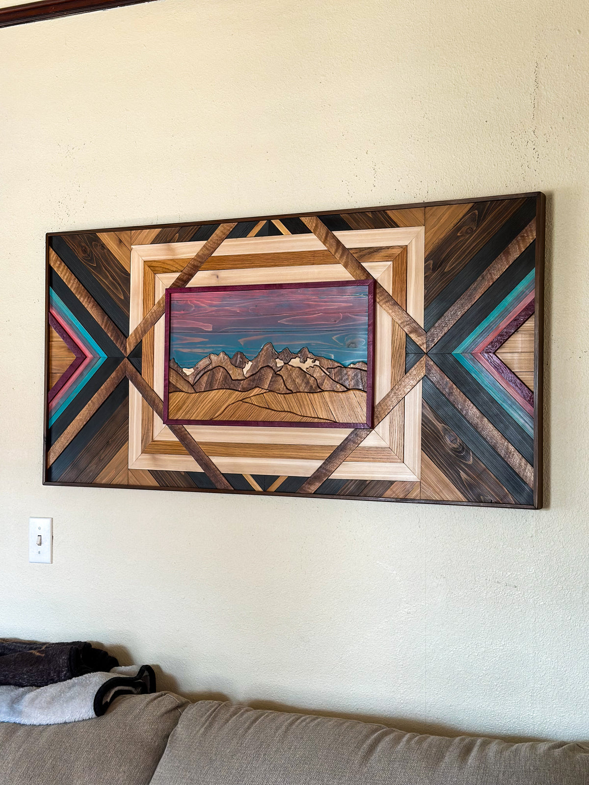 Tetons Majesty Mountain Carved Wood Mosaic Artwork