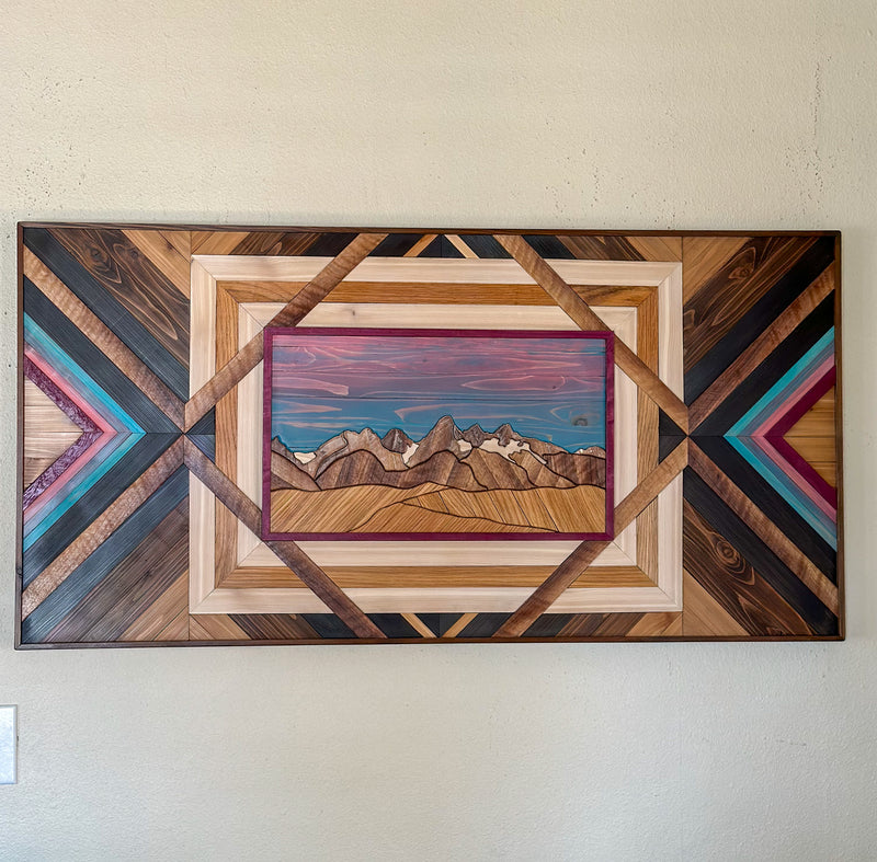 Tetons Majesty Mountain Carved Wood Mosaic Artwork