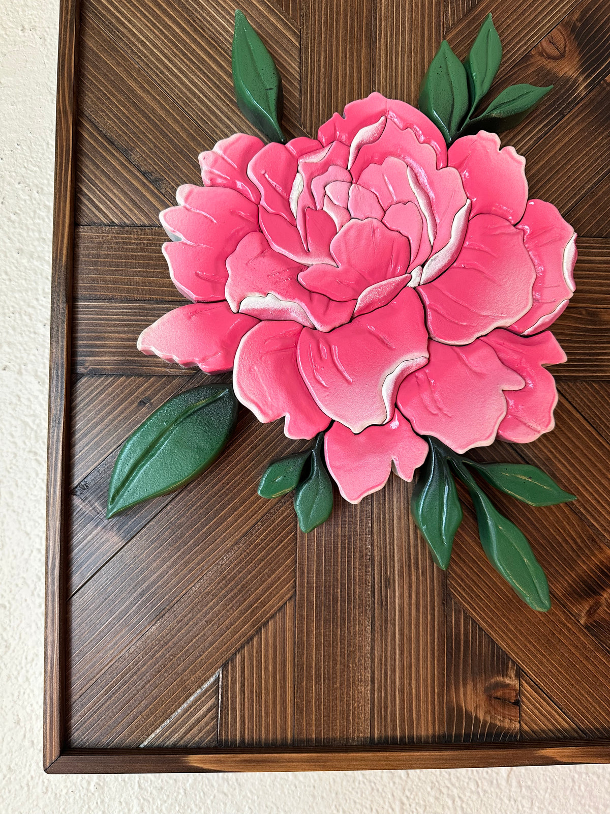 Peony Intrasia Wood Wall Art Mosaic