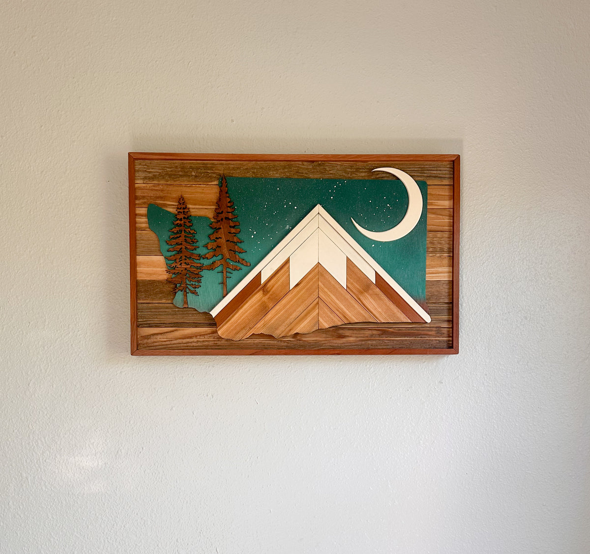 Washington State + Moon and Walnut Trees Wood Mosaic