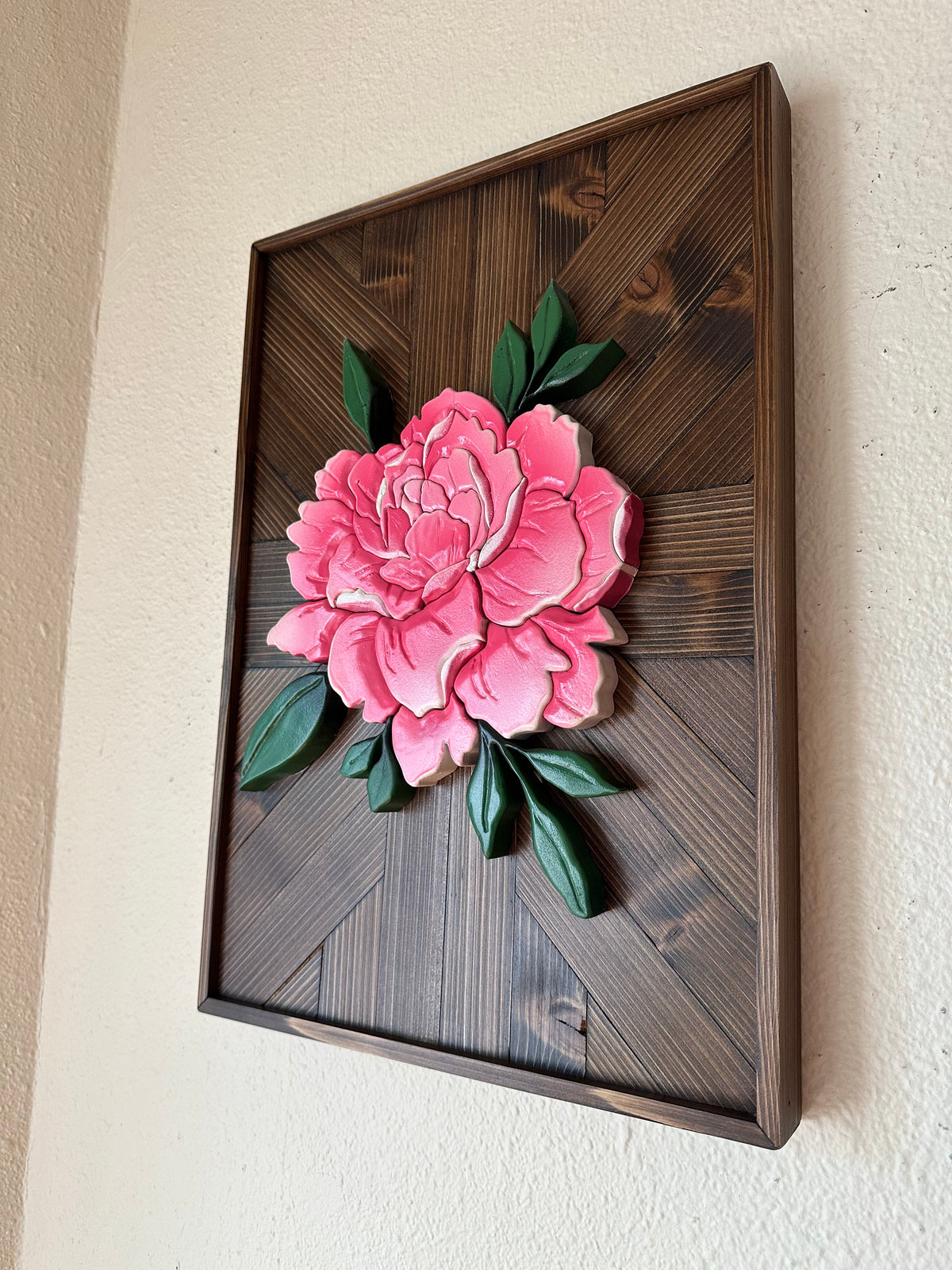 Peony Intrasia Wood Wall Art Mosaic