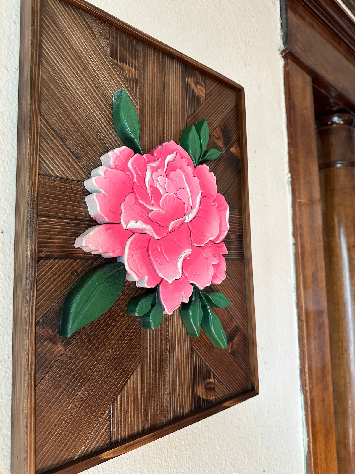 Peony Intrasia Wood Wall Art Mosaic