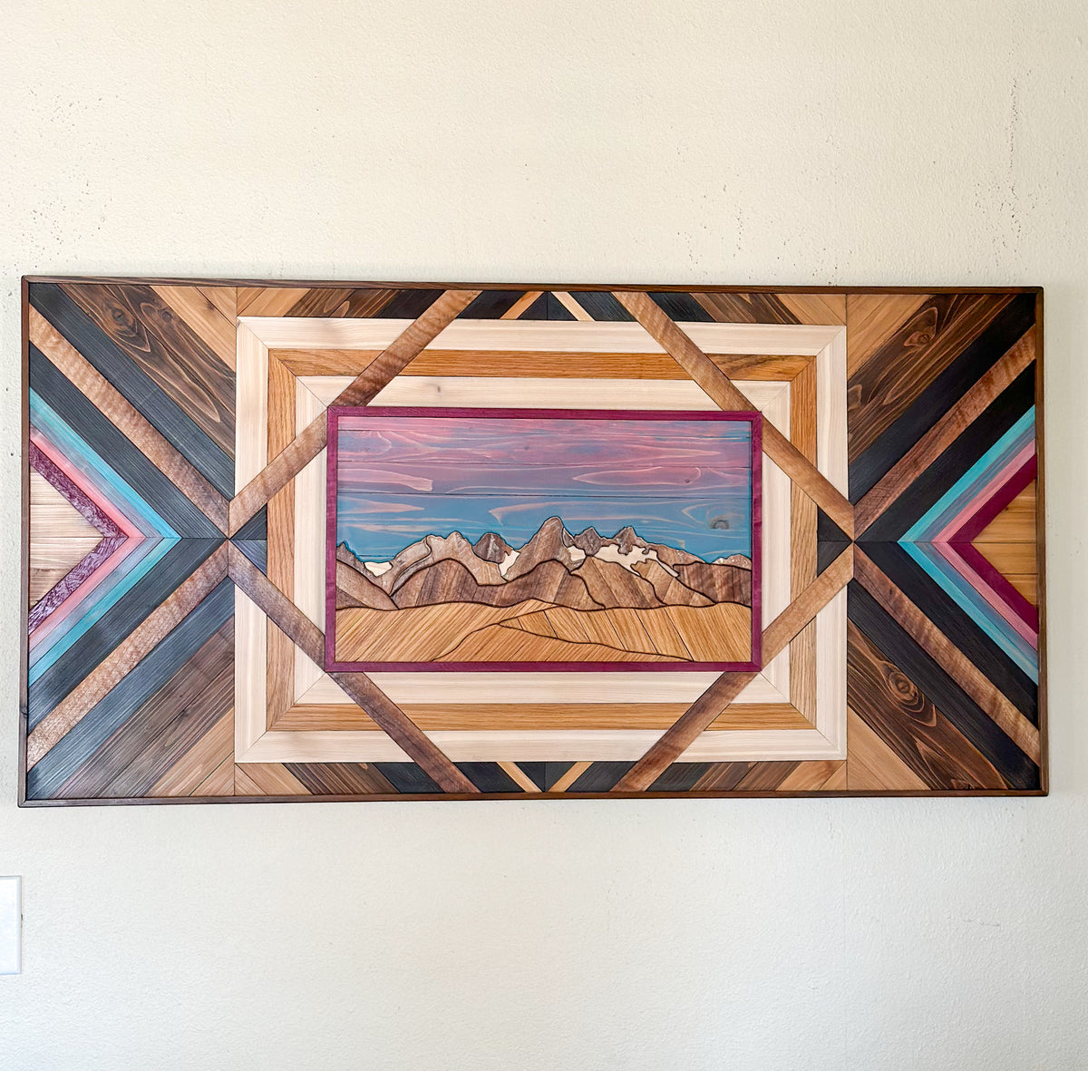 Tetons Majesty Mountain Carved Wood Mosaic Artwork