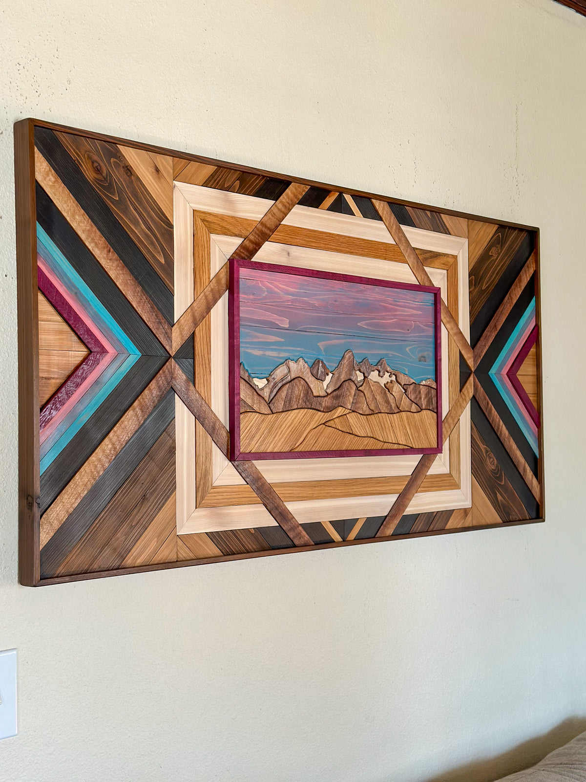 Tetons Majesty Mountain Carved Wood Mosaic Artwork