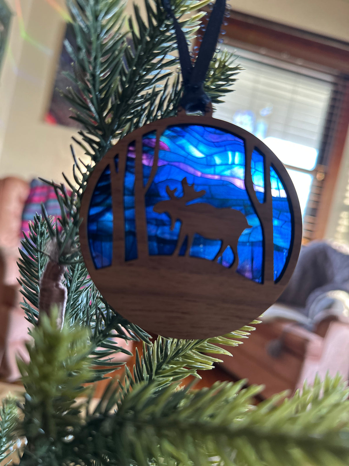 Stained Glass Northern Lights Forest Animal Ornament