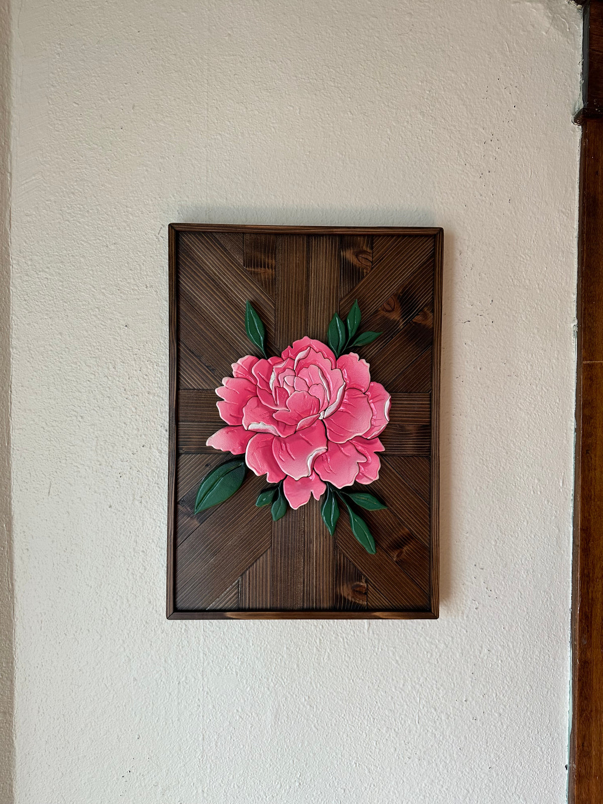 Peony Intrasia Wood Wall Art Mosaic