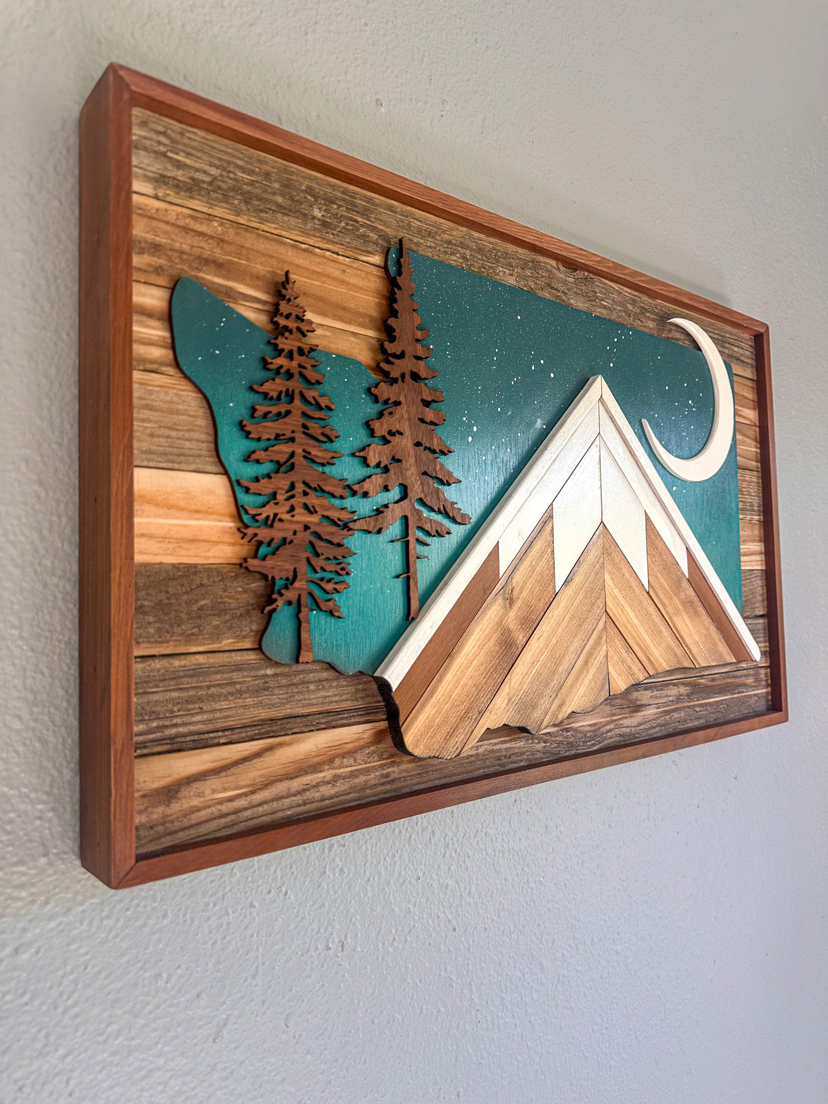 Washington State + Moon and Walnut Trees Wood Mosaic