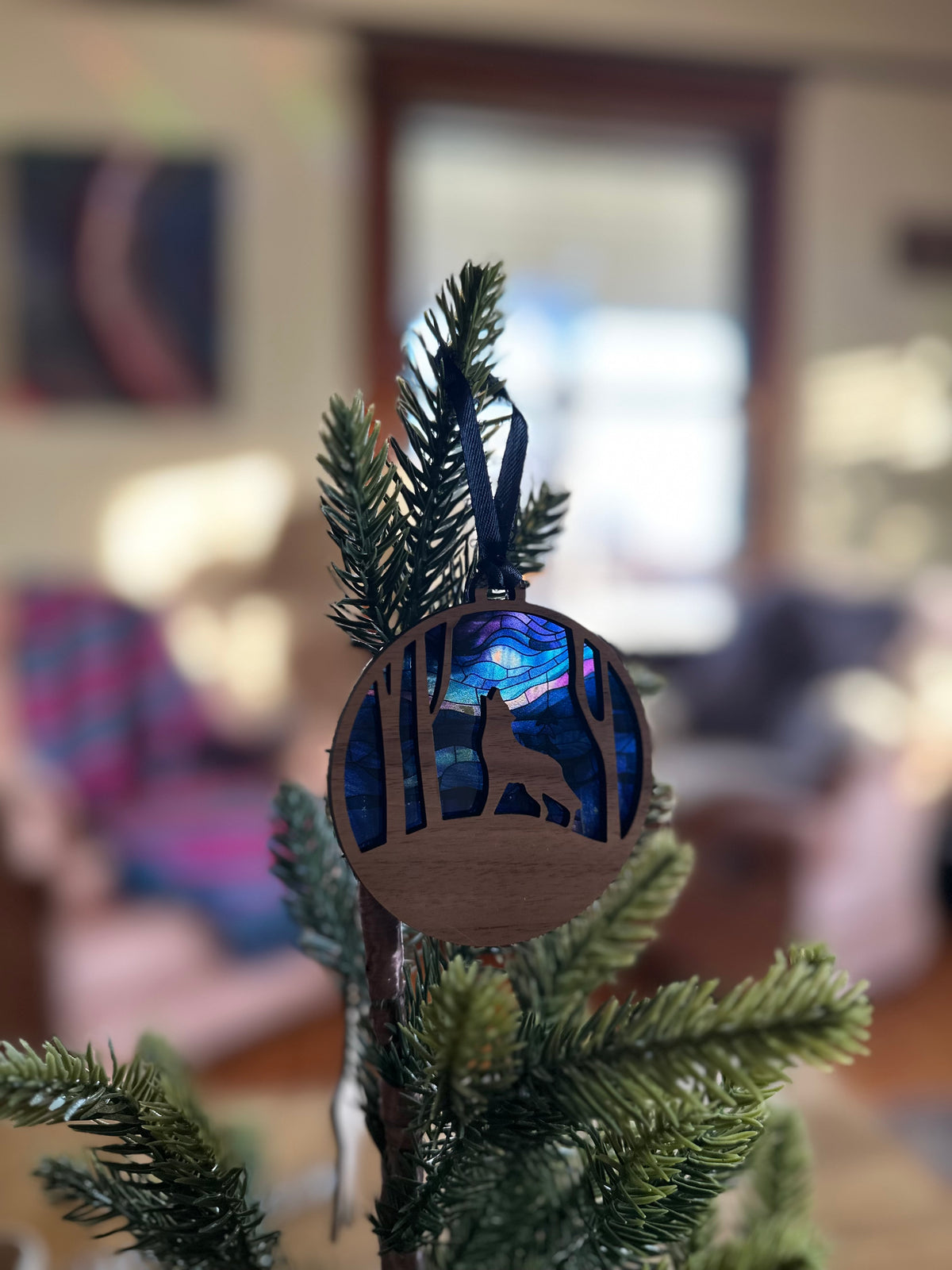 Stained Glass Northern Lights Forest Animal Ornament