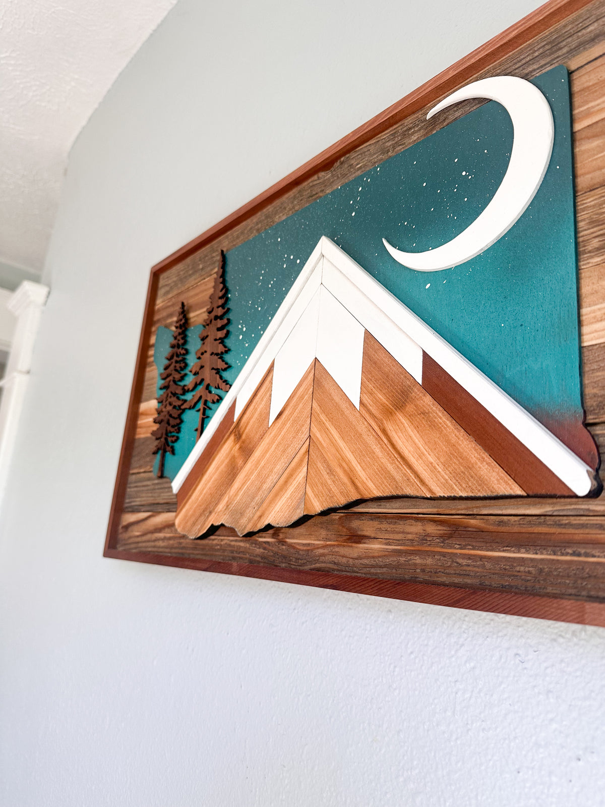 Washington State + Moon and Walnut Trees Wood Mosaic