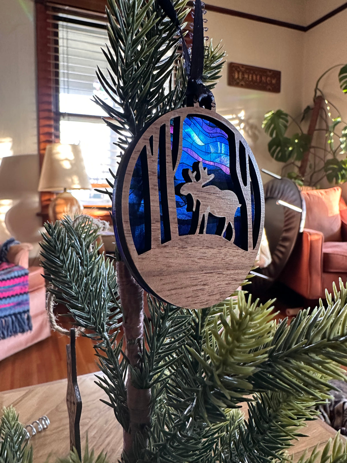 Stained Glass Northern Lights Forest Animal Ornament