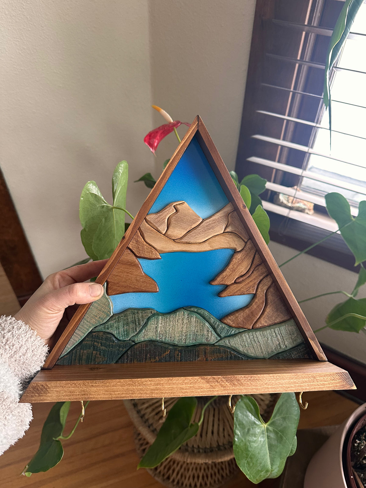 Lake Louise - Handcrafted Wood Landscape Art and Key Holder Shelf