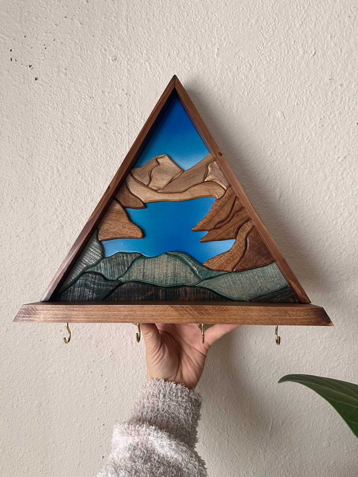 Lake Louise - Handcrafted Wood Landscape Art and Key Holder Shelf