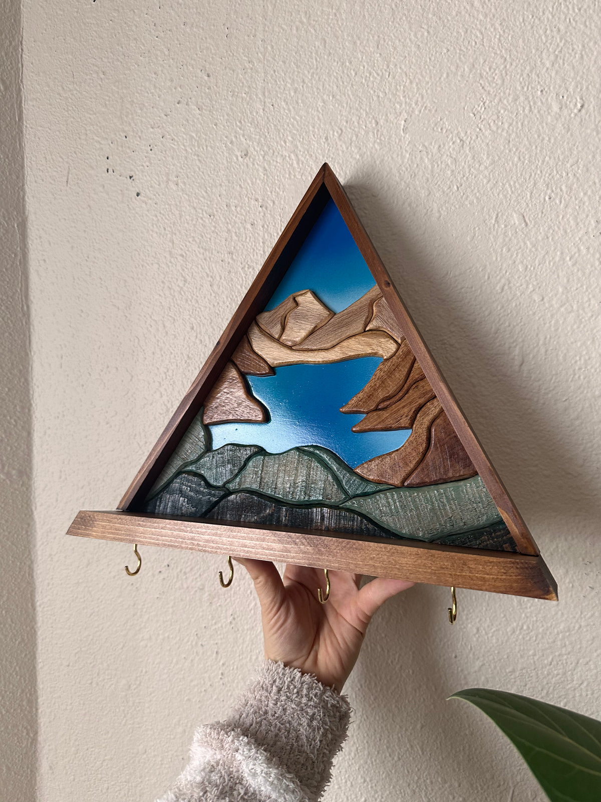 Lake Louise - Handcrafted Wood Landscape Art and Key Holder Shelf