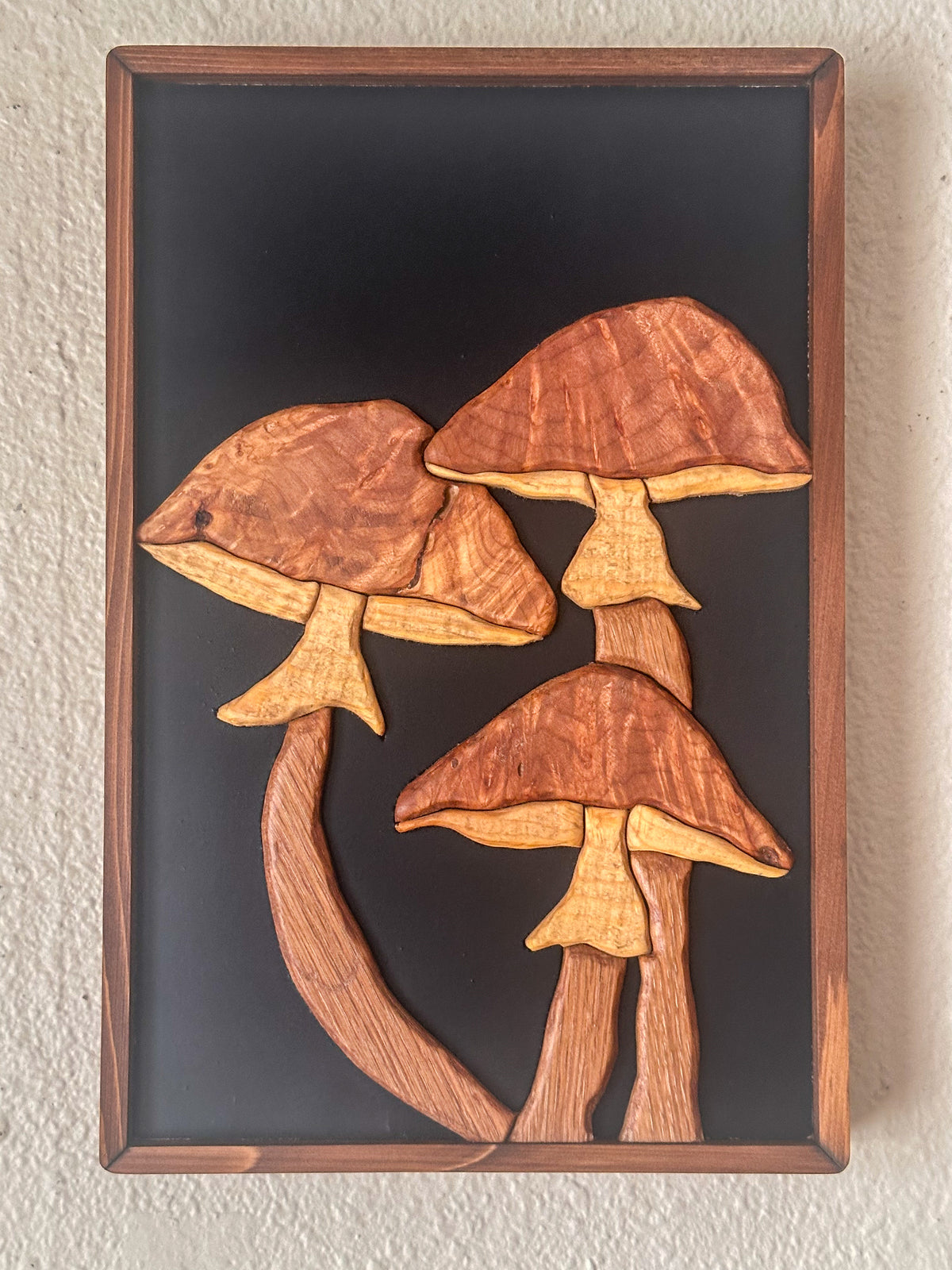 Burl Capped Mushroom Cluster Wood Artwork