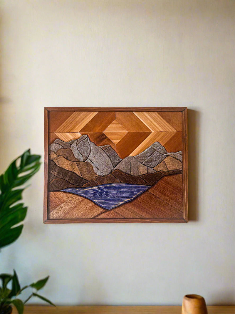 Layers of Love Mountain Landscape Wood Mosaic