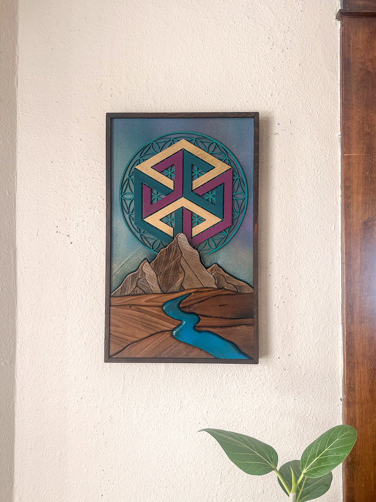 Ancient Tech Peaks Wood Art Wall Hanging