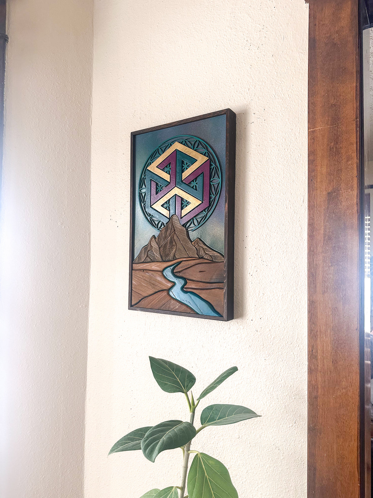 Ancient Tech Peaks Wood Art Wall Hanging