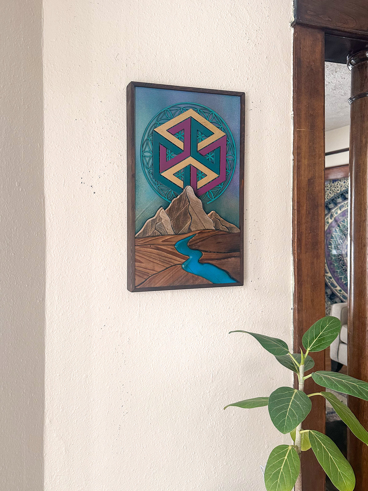 Ancient Tech Peaks Wood Art Wall Hanging