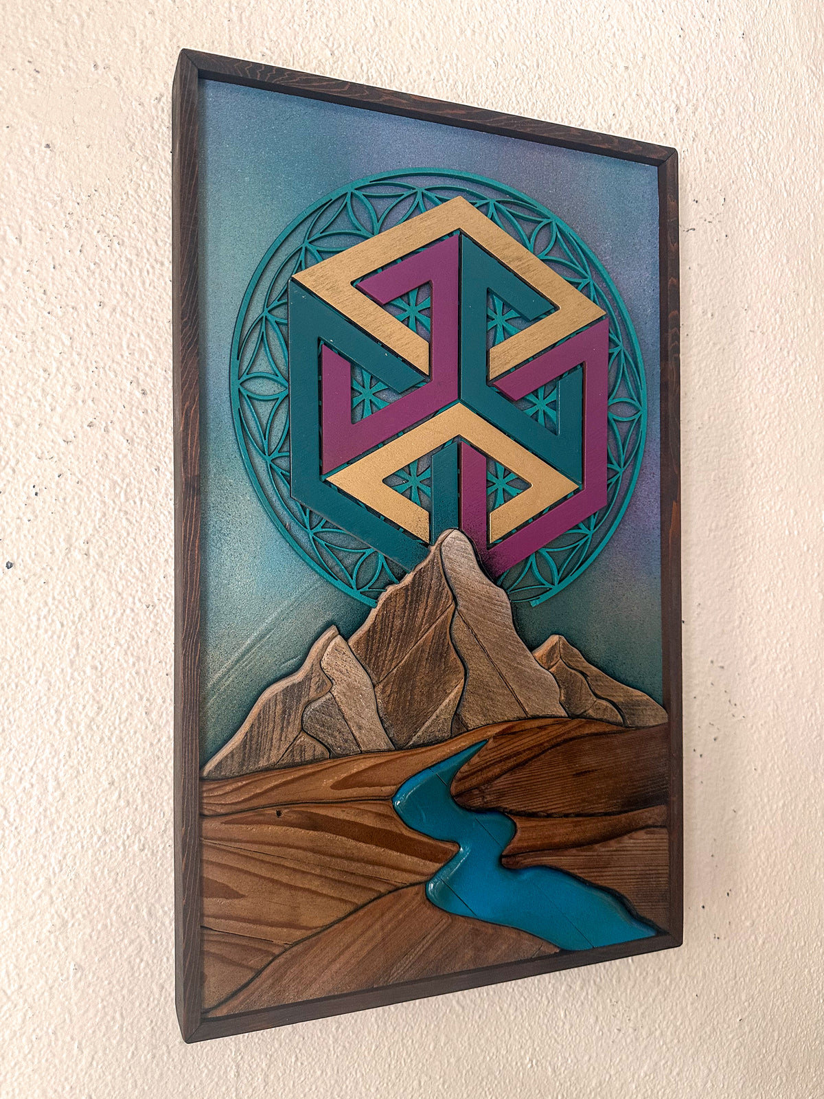 Ancient Tech Peaks Wood Art Wall Hanging