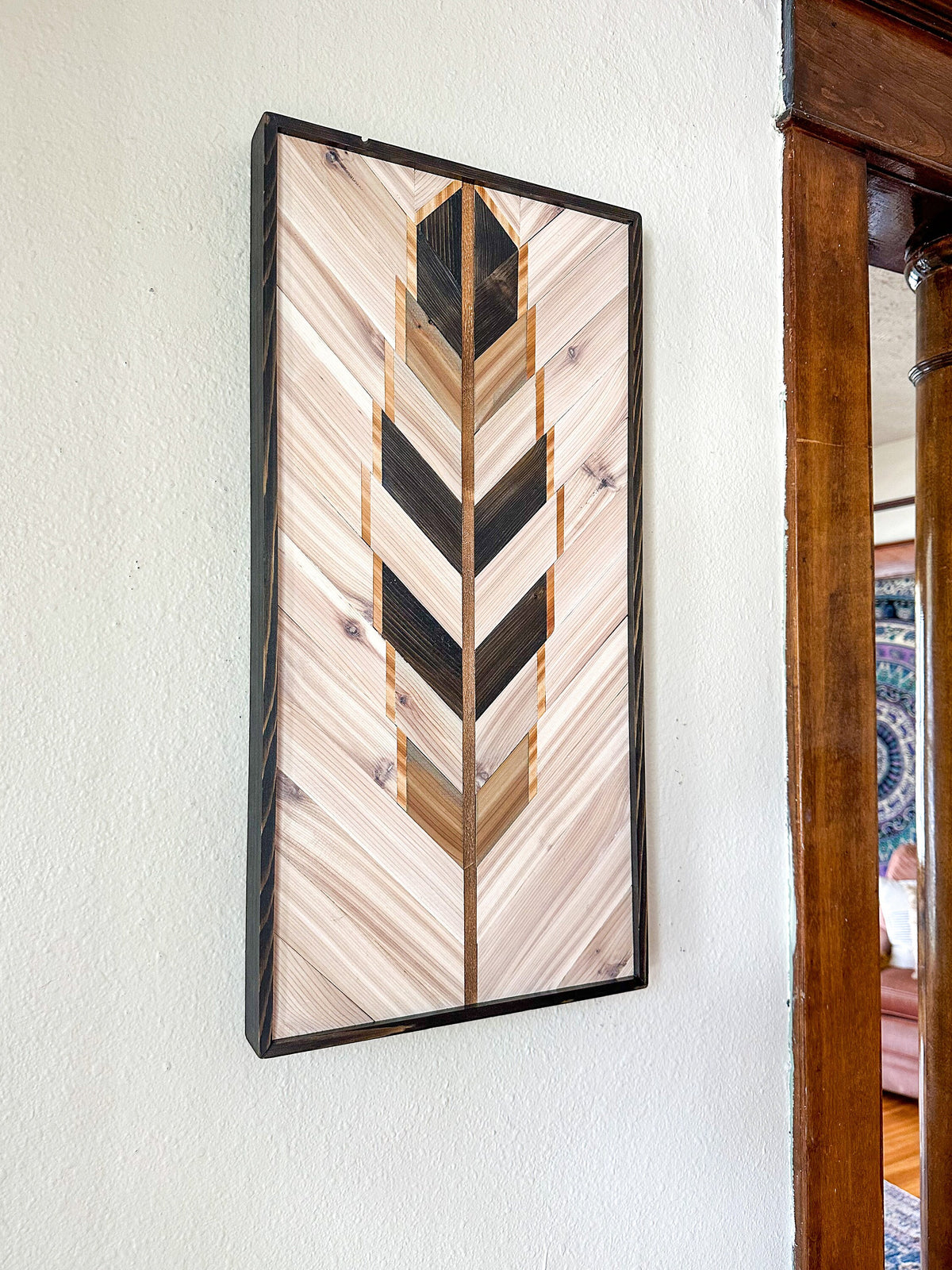 White Feather Wood Wall Art Hanging - Wooden Wall Art Hanging - Wood Art Wall Hanging - Modern Wood Art - Geometric Wood Art - Boho Art