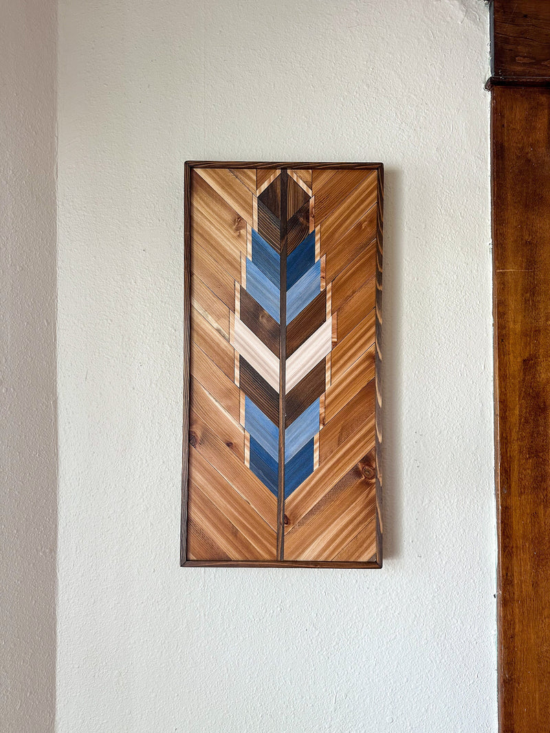 BLUEBIRD FEATHER Wood Wall Art Hanging - Wooden Wall Art Hanging - Wood Art Wall Hanging - Modern Wood Art - Geometric Wood Art - Boho Art