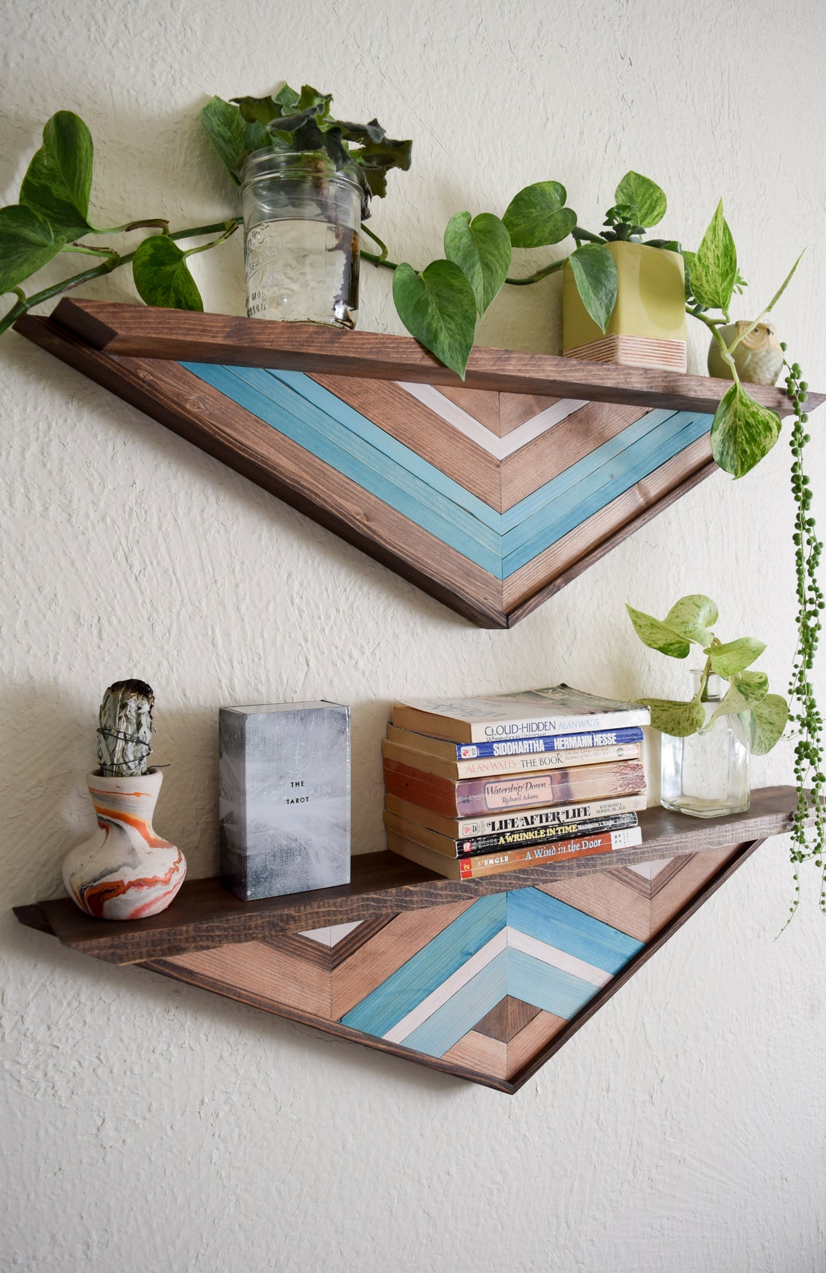 Set of Wood Mosaic Floating Shelves