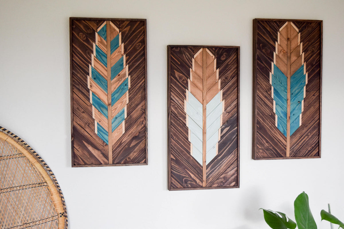 Reclaimed Wood Wall Art - Wooden Wall Art - Geometric Wood Art - Wooden Wall Art Hanging - Modern Wood Art - Boho Wood Art - Set of 3
