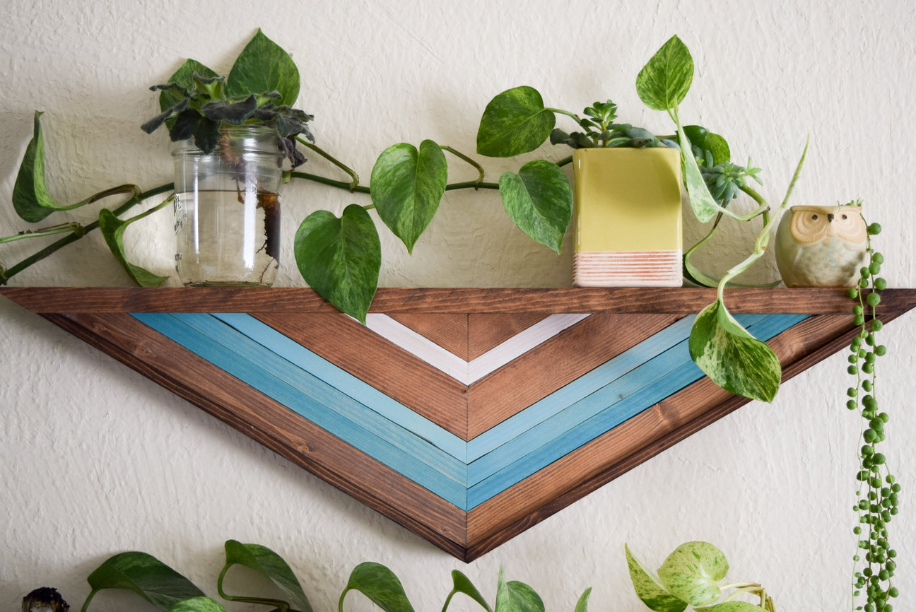 Floating Wood Mosaic Shelves Roaming Roots