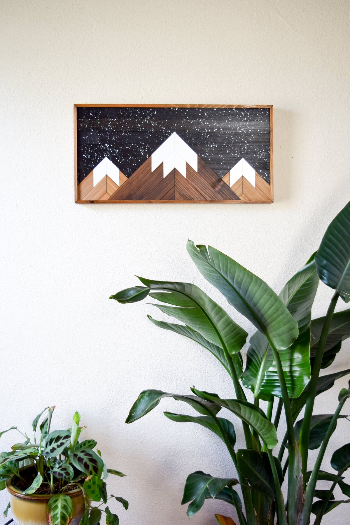 STARRY MOUNTAINS Wood Wall Art  - Modern Home Decor - Rustic Wood Wall Art - Woodland Theme - Geometric Wood Art - Gift for Him